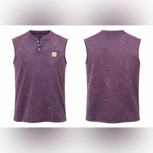Carhartt Men’s Medium Sleeveless Henley Shirt Purple Pocket Workwear